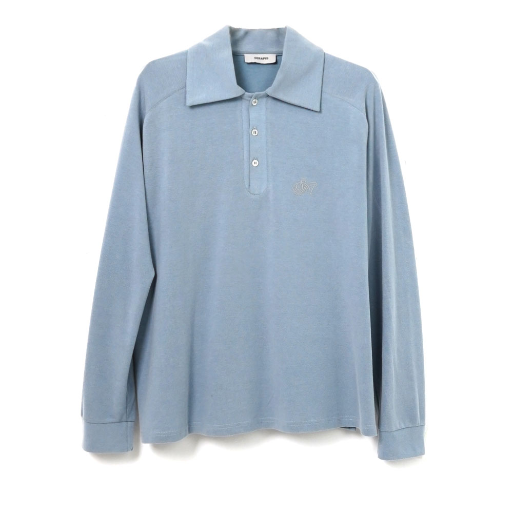 STEEL BLUE LONGSLEEVE SAILOR POLO TOP BLUE