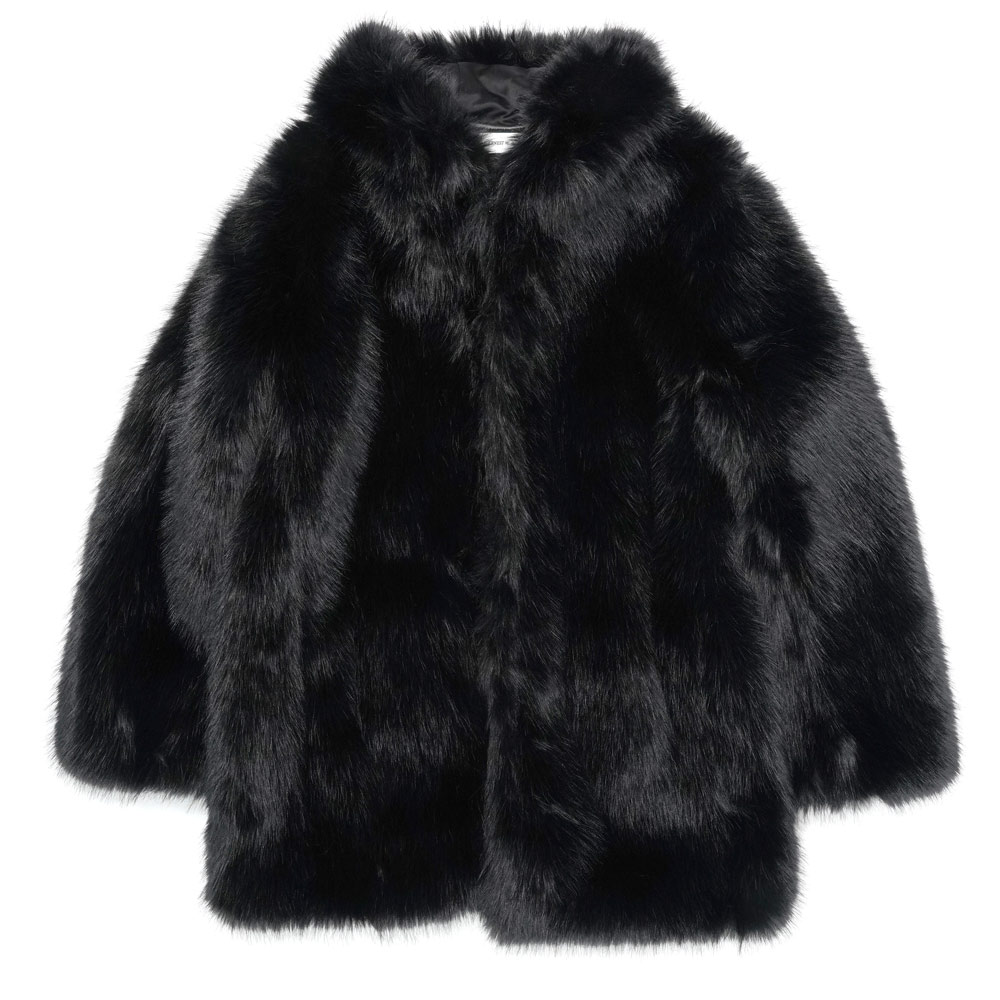 FAUX-FUR HOODED COAT BLACK_