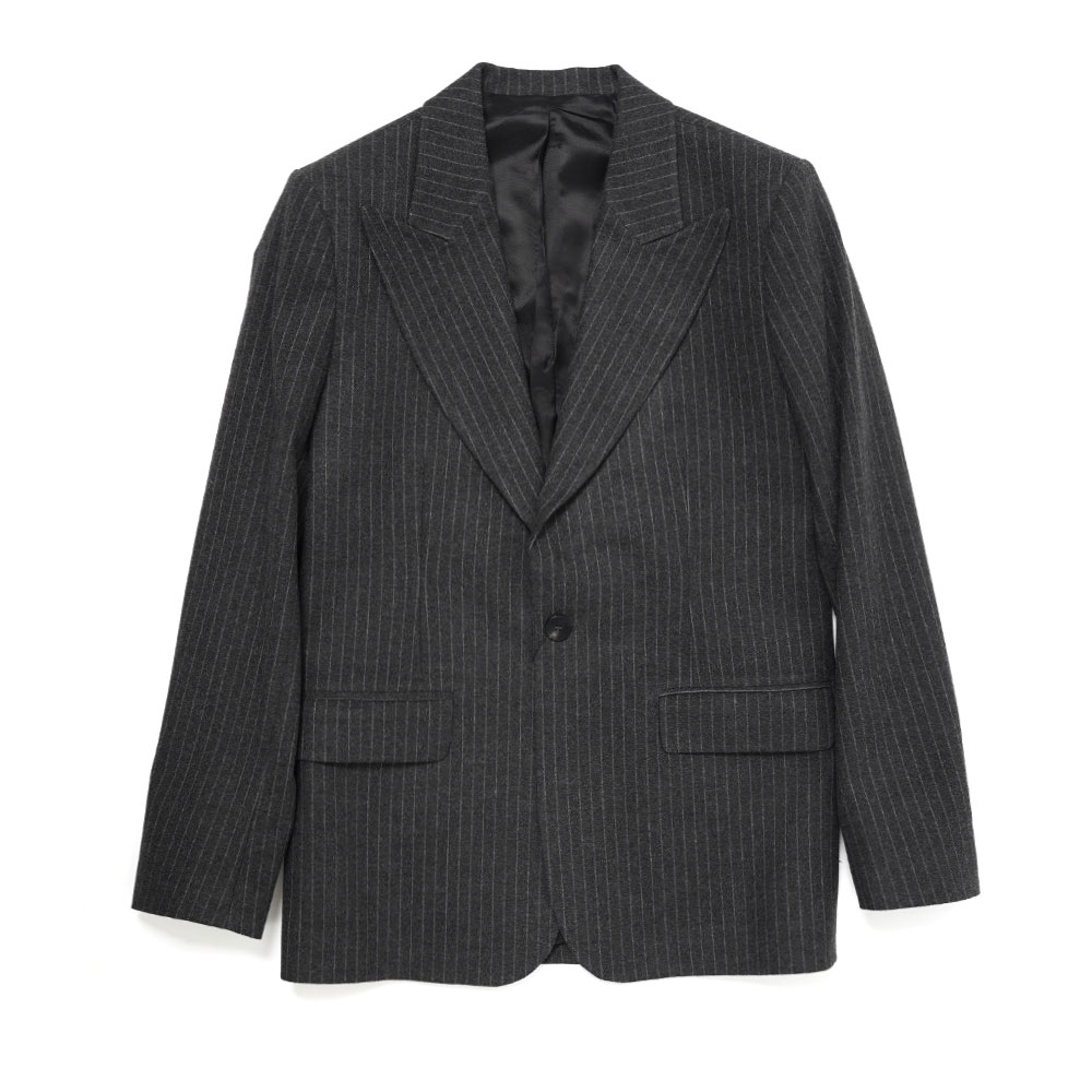 SINGLE BREASTED PEAK LAPEL BLAZER GREY PIN STRIPE