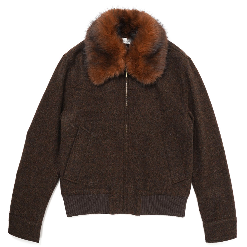 REMOVABLE COLLAR WESTERN HARRINGTON JACKET BROWN MELANGE