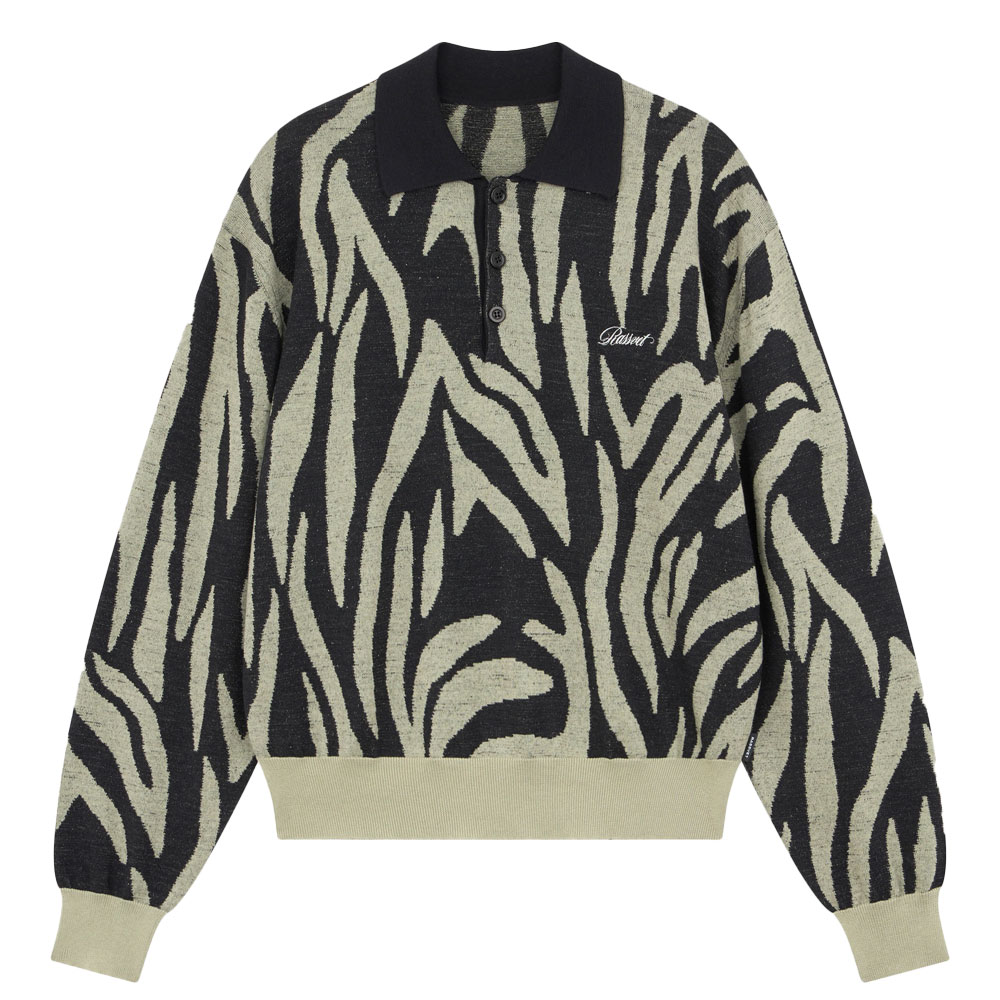SAFARI KNIT LS POLO GREY GREEN