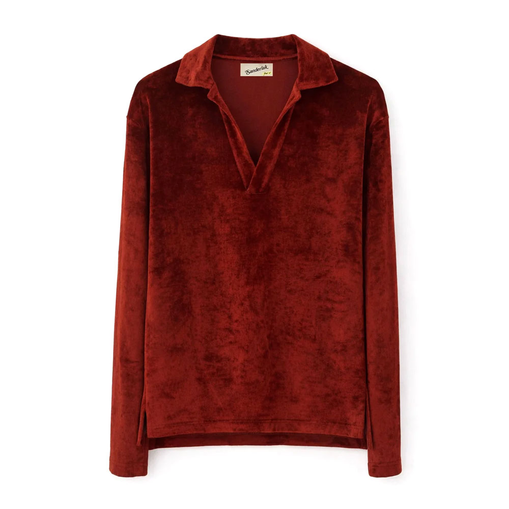 VELVET DEEP V POLO DARK RUST