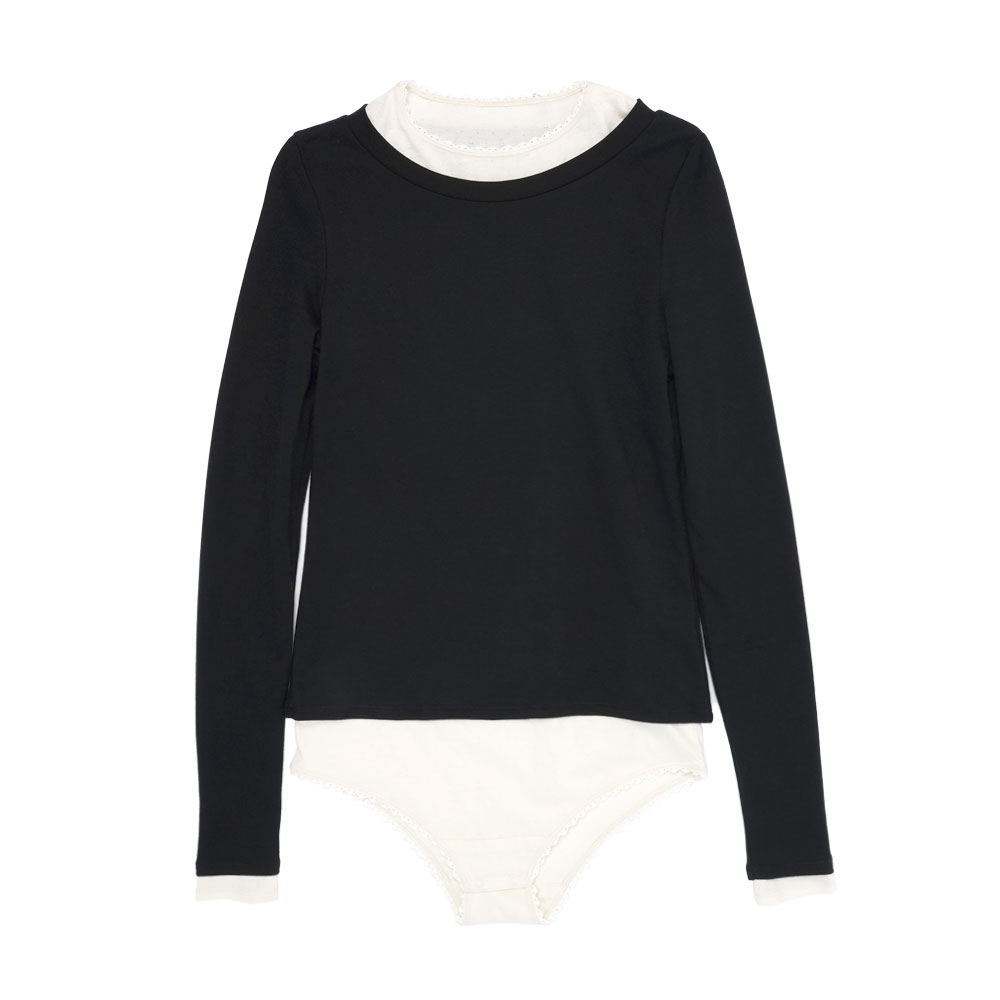 LYOCELL W/ORGANIC COTTON JERSEY/LAYERED ROMPERS BLACK