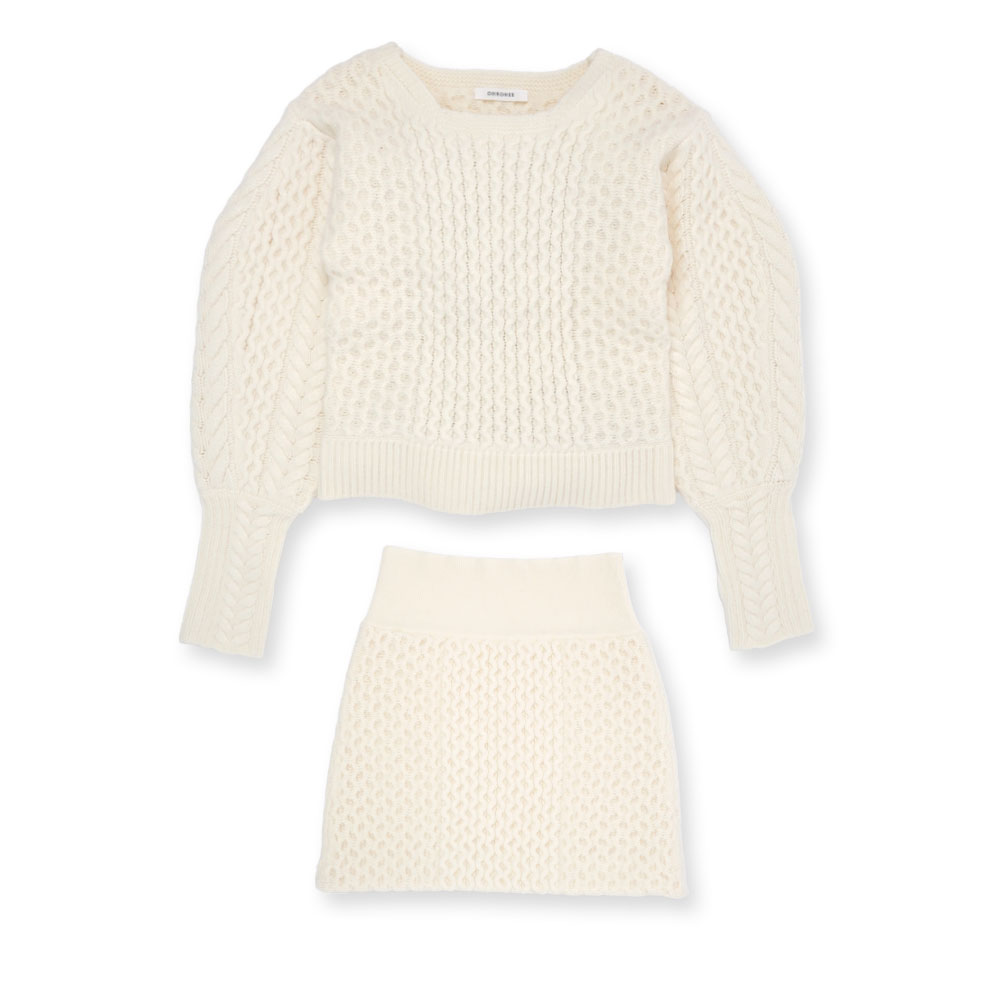 TENDER WOOL/CABLE SWEATER W/SKIRT WHITE
