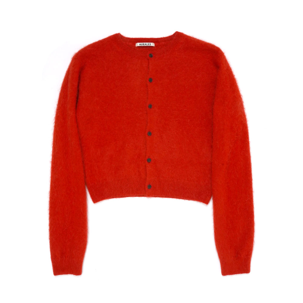 GARMENT-DYED BABY ALPACA FUR KNIT CARDIGAN RED A25AC03BA