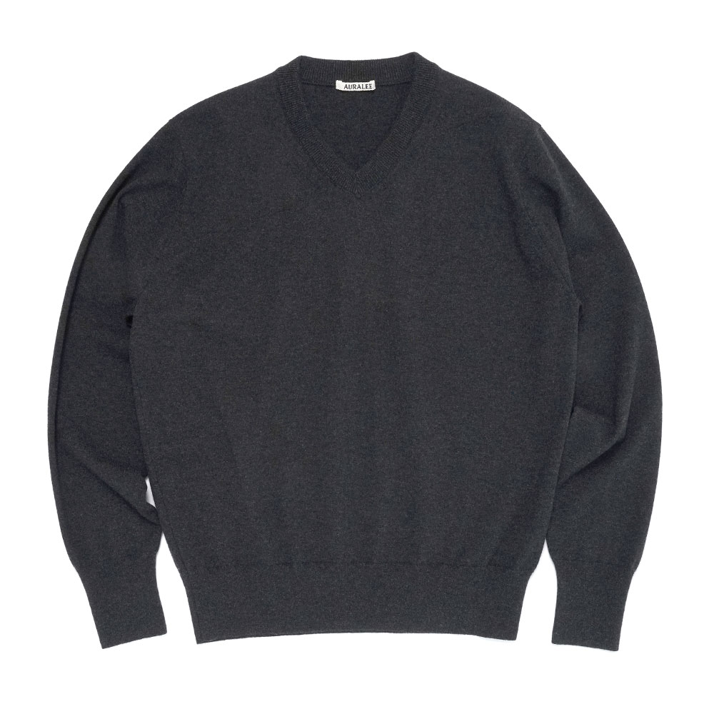 HIGH TWIST WOOL KNIT V-NECK P/O CHARCOAL A25AV02CK