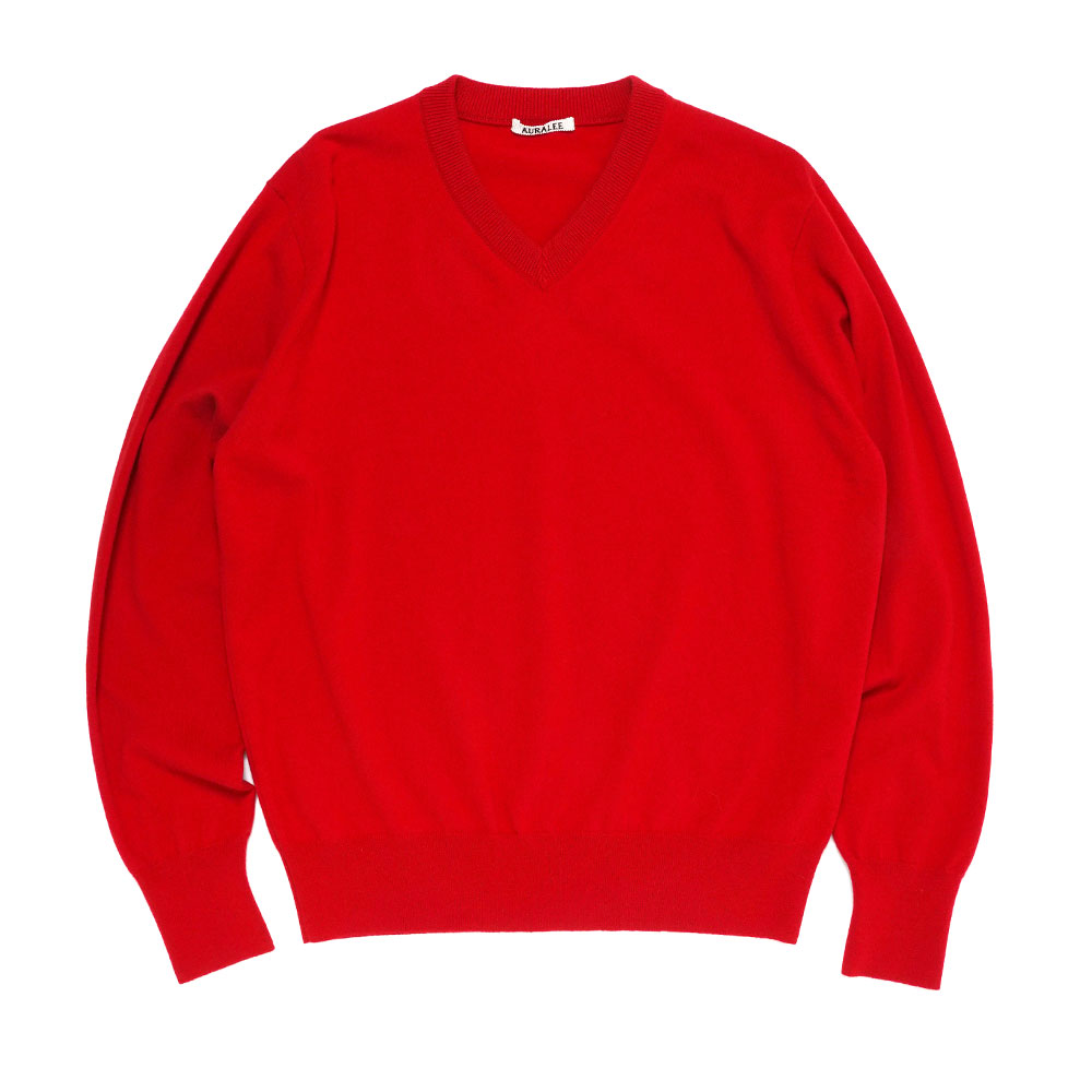 HIGH TWIST WOOL KNIT V-NECK P/O RED A25AV02CK