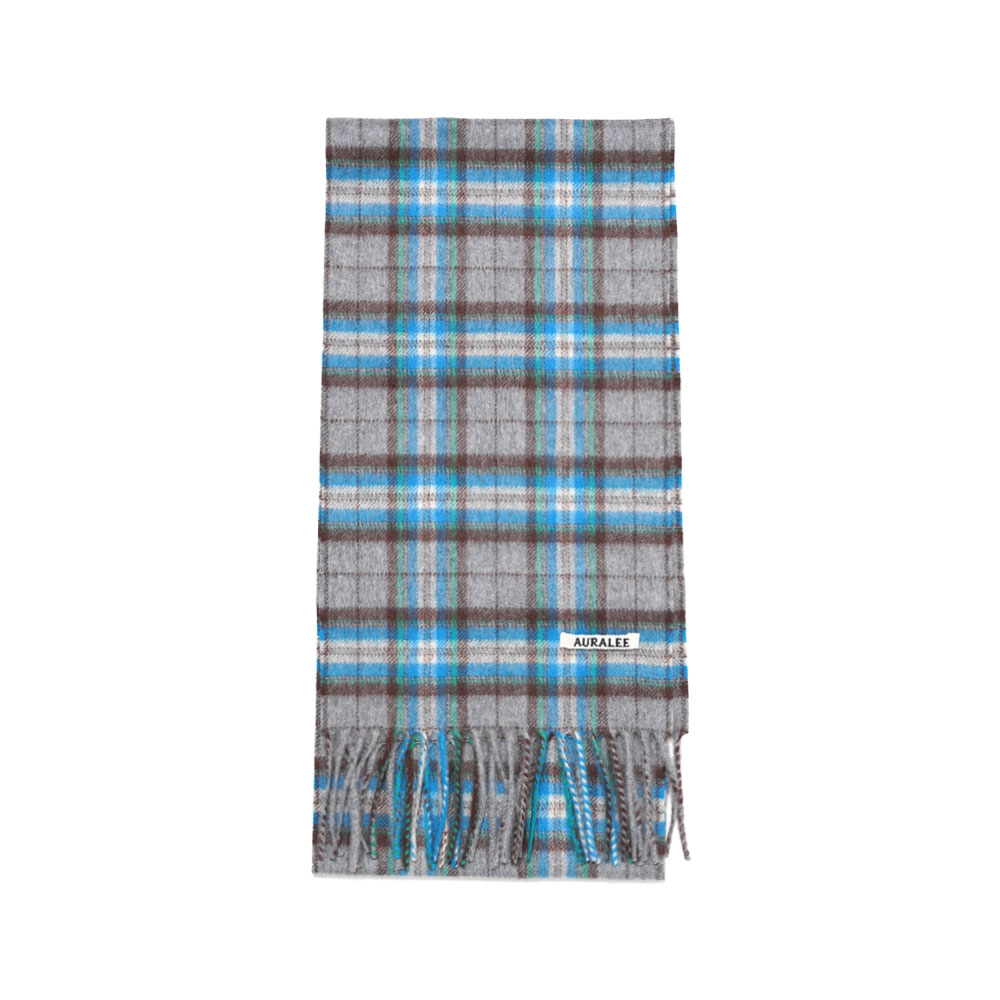 CASHMERE CHECK STOLE GRAY BLUE CHECK