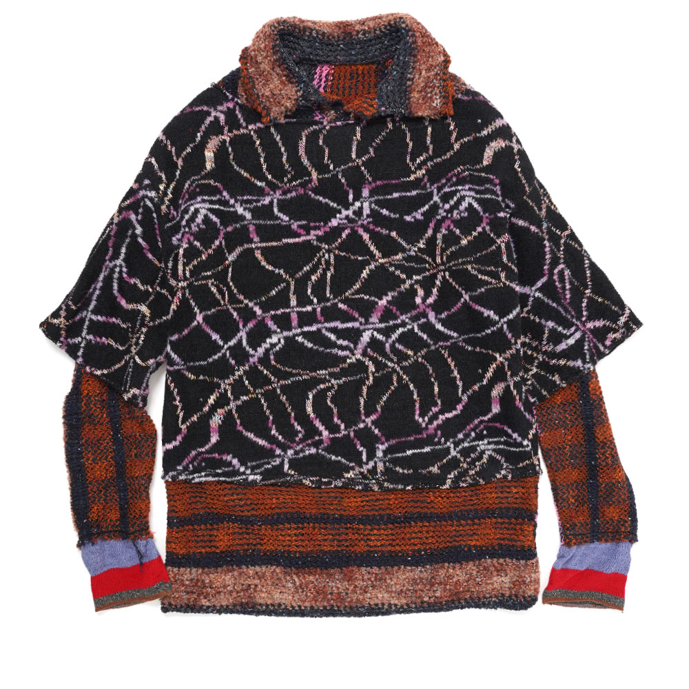 POLO-NECK LAYERED SWEATER THREAD JACQUARD BLACK BLACK RAINBOW _