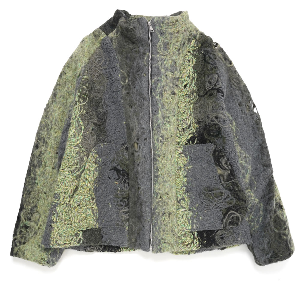ZIP FLEECE JACKET GREY AND PASTEL GREEN