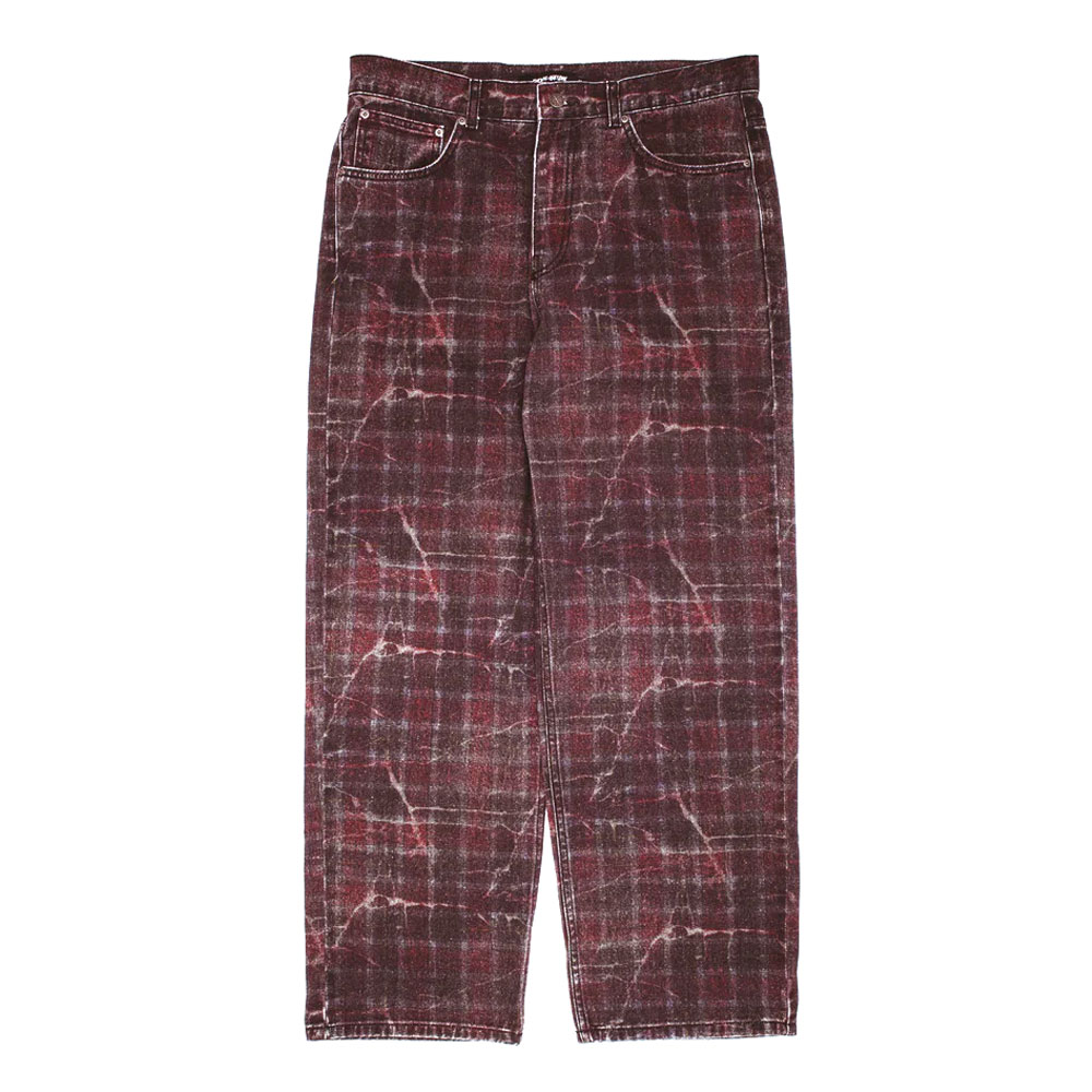 DISTRESSED PLAID FECKE JEANS MAROON PLAID