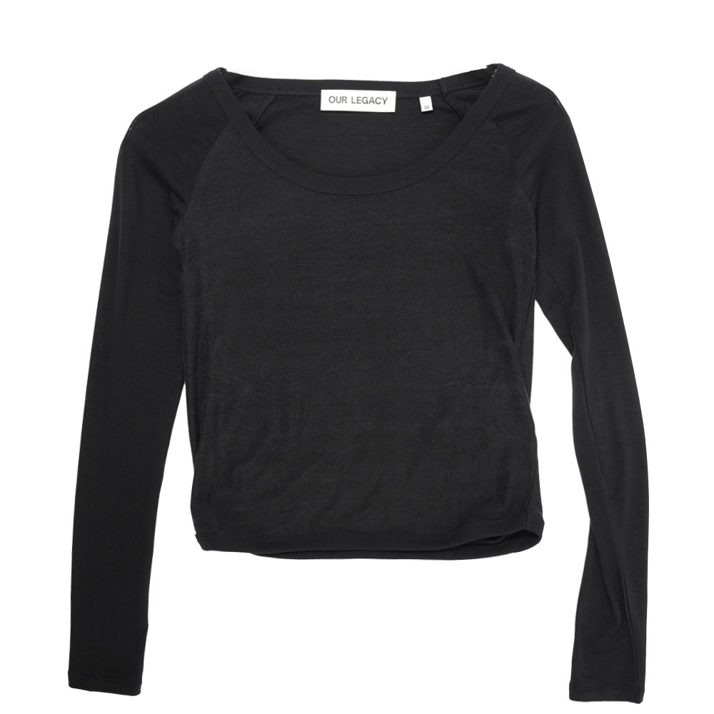 DEEP NECK LONGSLEEVE BLACK ANTIQUED COTTON (WOMENS)