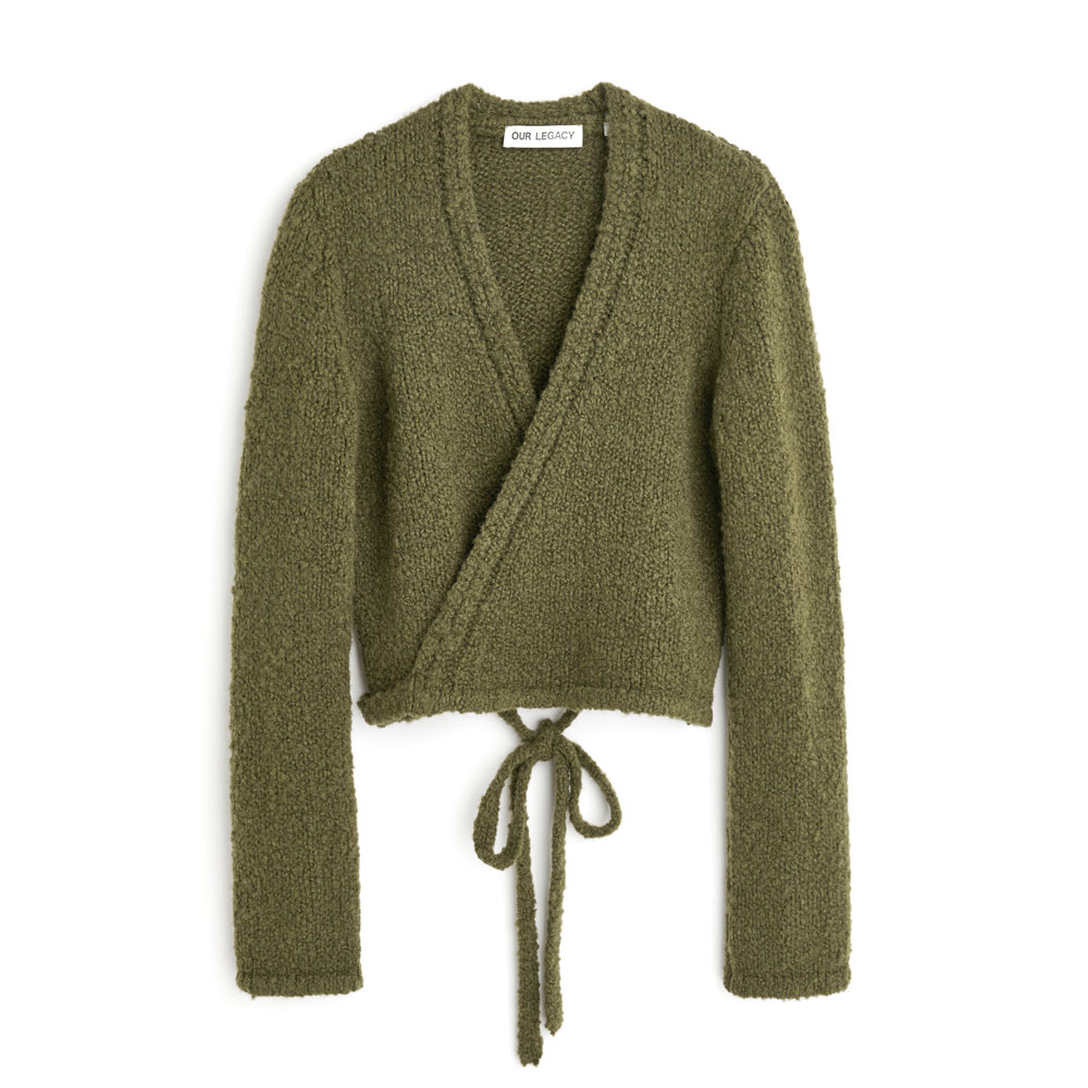 WRAP KNIT OLIVE CARTOON WOOL (WOMENS)