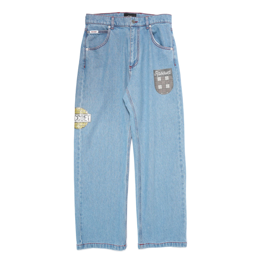 VARSITY STRAIGHT DENIM TROUSERS LIGHT BLUE