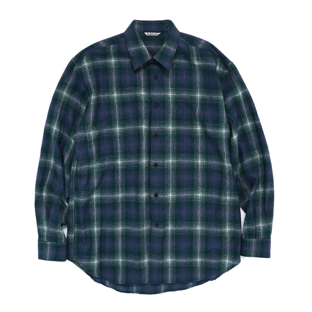 AIRY WOOL CHECK SHIRT FOREST GREEN NAVY A25AS01WN