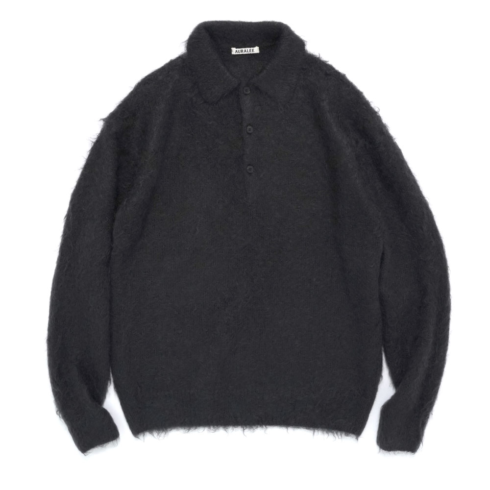 BRUSHED SUPER KID MOHAIR KNIT POLO INK BLACK A25AP01KM