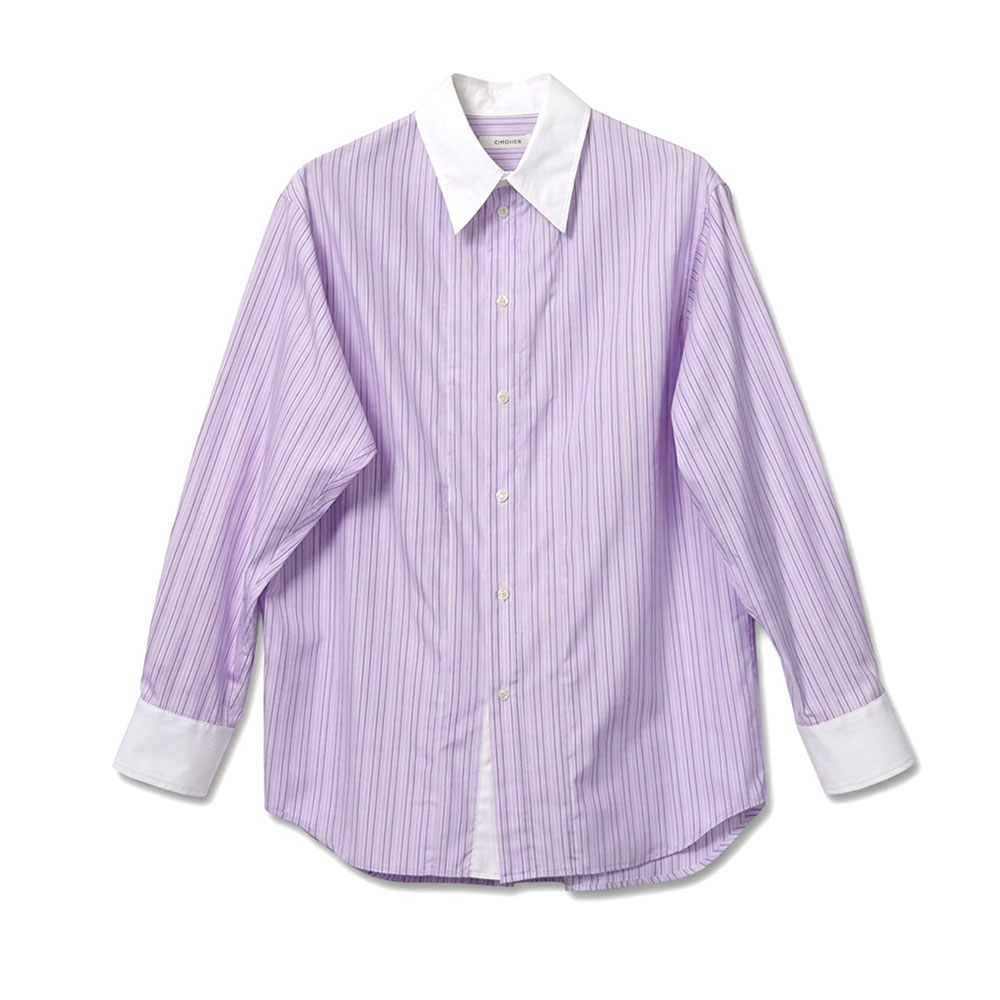 KNOWLEDGE COTTON/WOMAN IN MAN SHIRT VIOLET STRIPE