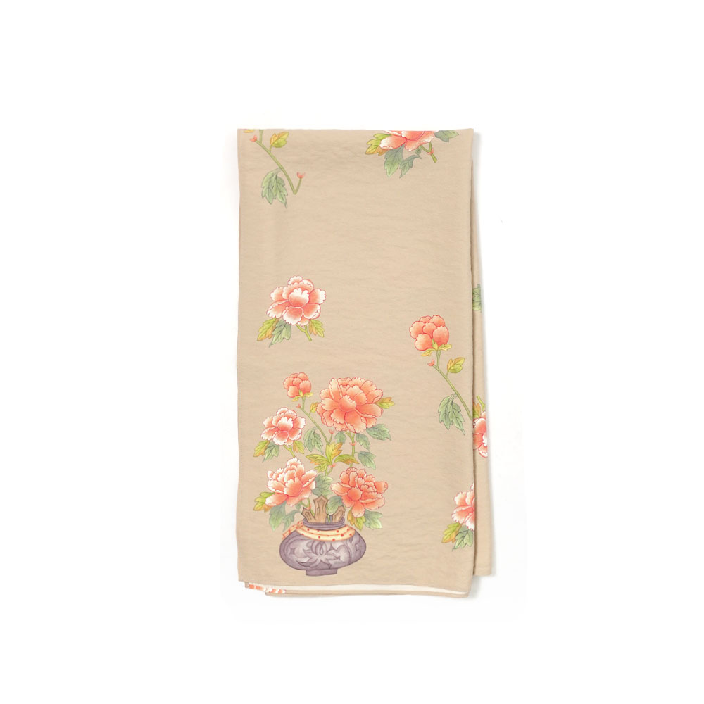 MORANDO SILK PRINT SCARF LATTE FLOWER