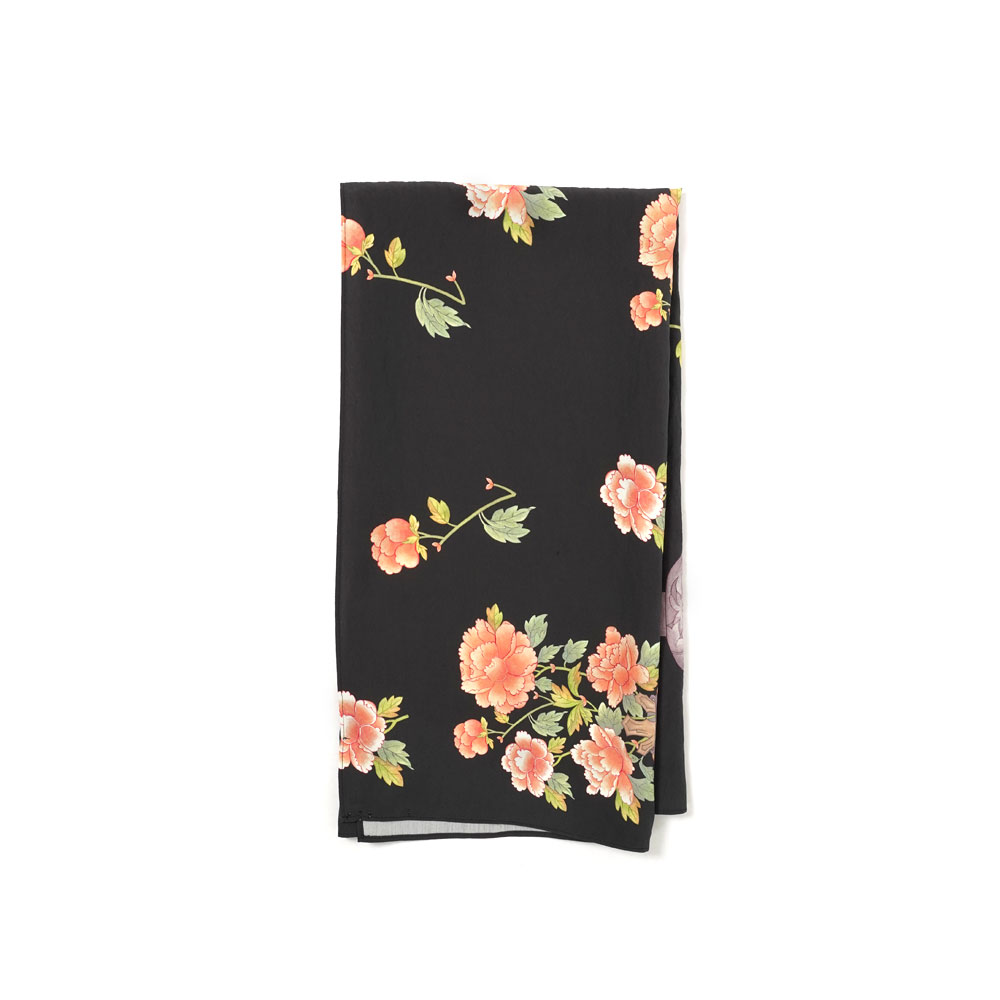 MORANDO SILK PRINT SCARF BLACK FLOWER