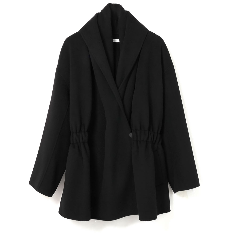 DOUBLE FACE WOOL CASHMERE SHORT SHAWL COAT BLACK