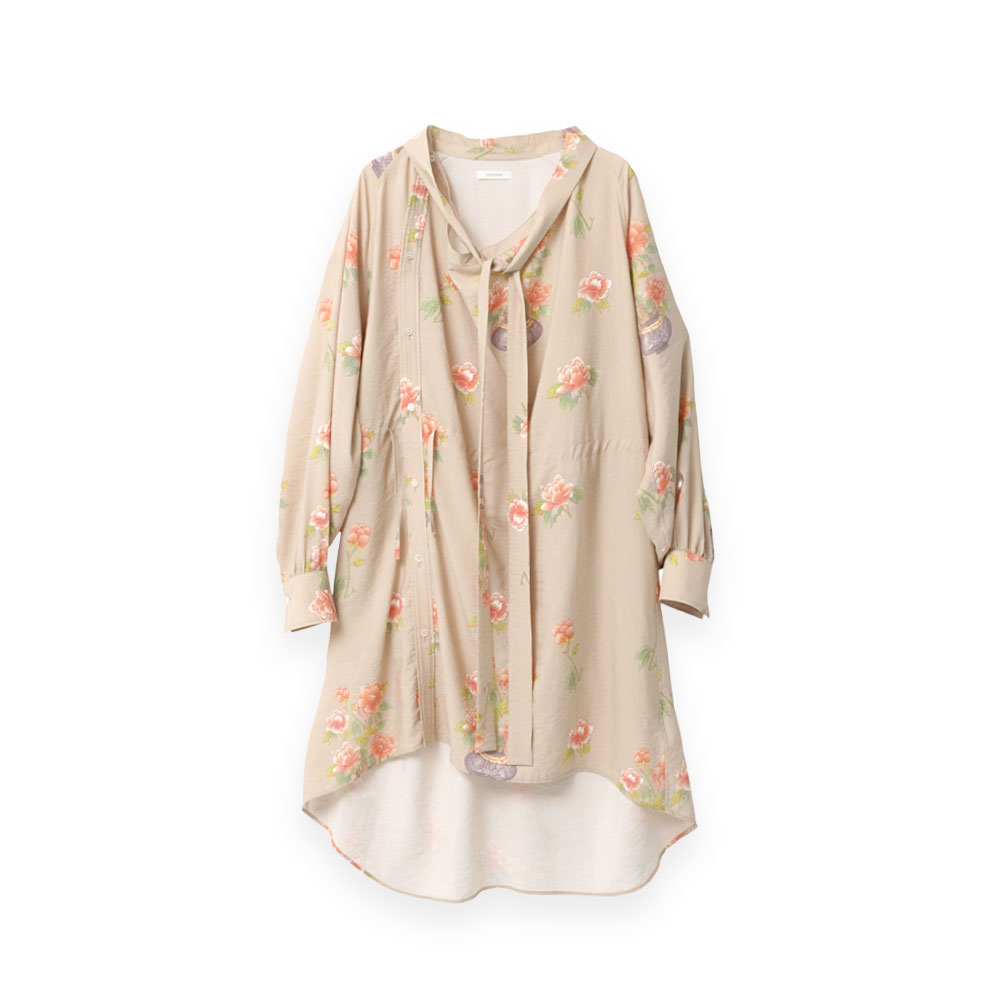MORANDO SE NY PRINT BOWTIE SHIRT DRESS LATTE FLOWER