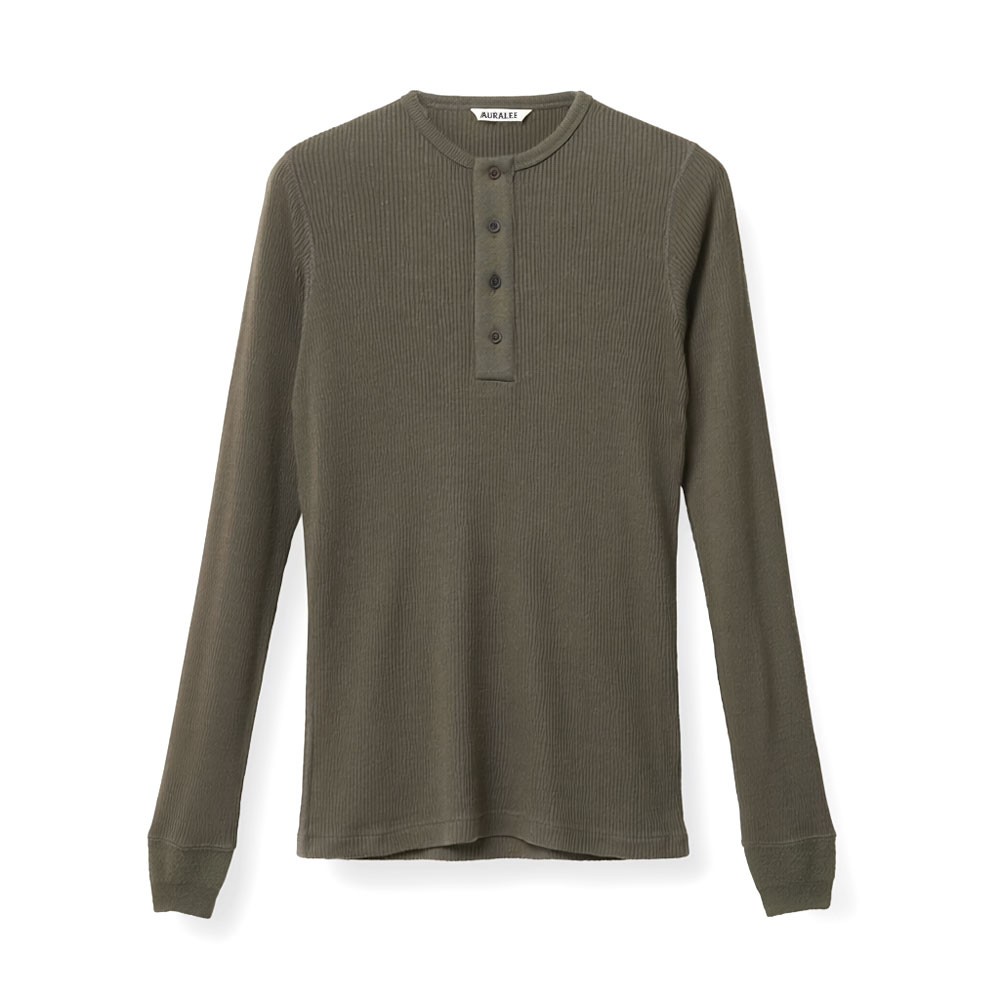 WOOL SILK SOFT RIB HENLEY A26AP02WR DARK BROWN