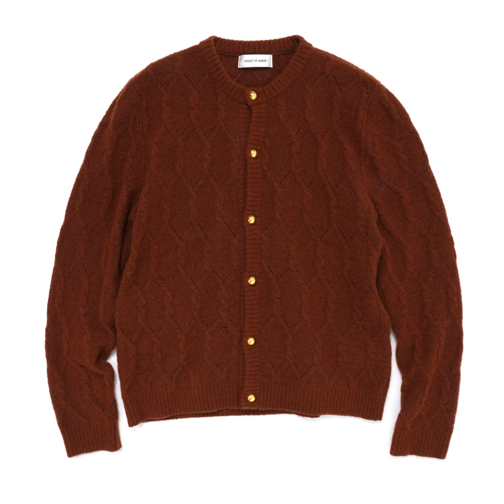 CASHMERE CHAIN CABLE KNIT CARDIGAN RUST