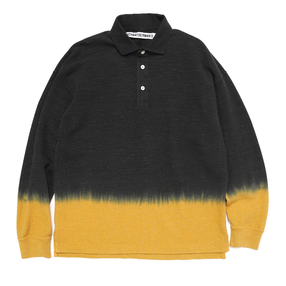 RUGBY SHIRT PIQUE DIP-DYED BLACK AND MUSTARD