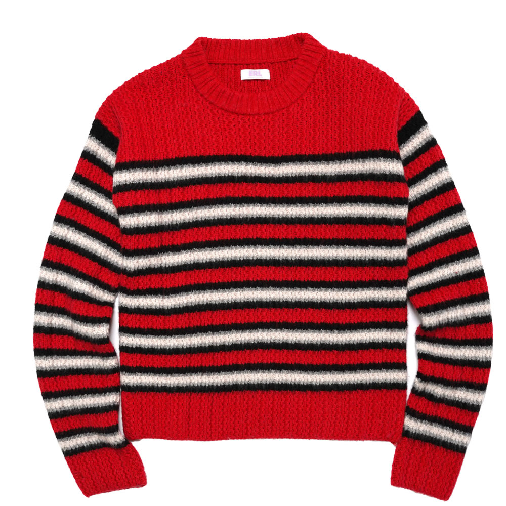 UNISEX STRIPES CREW NECK SWEATER KNIT RED