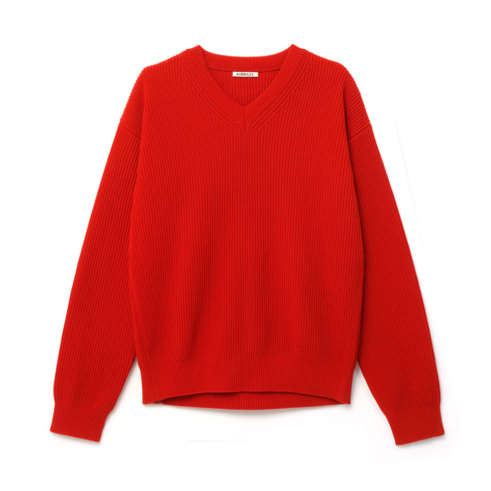 SUPER FINE WOOL RIB KNIT V-NECK P/O A26AV03RK RED