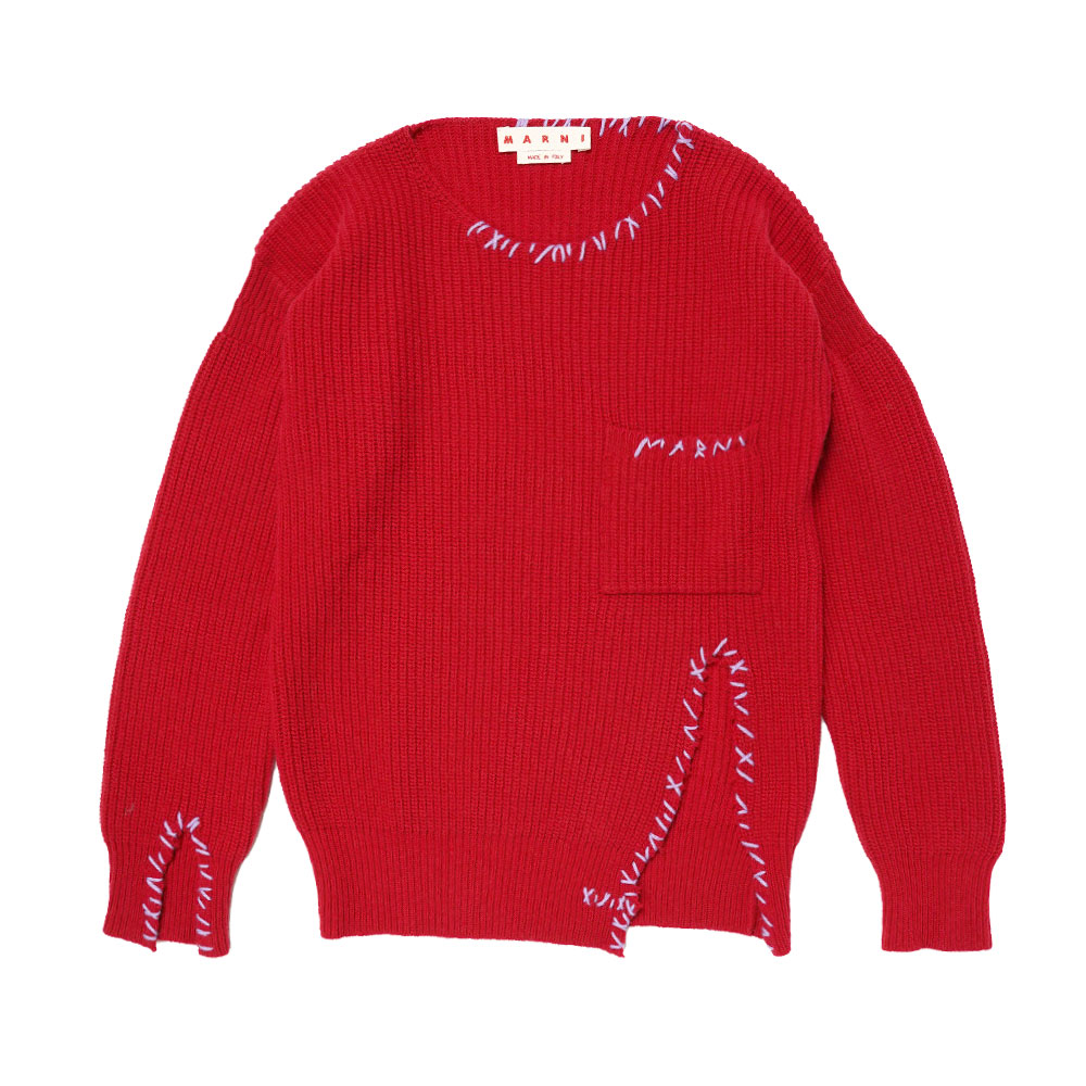 RED WOOL SWEATER WITH RAW-EDGE DETAILING RED
