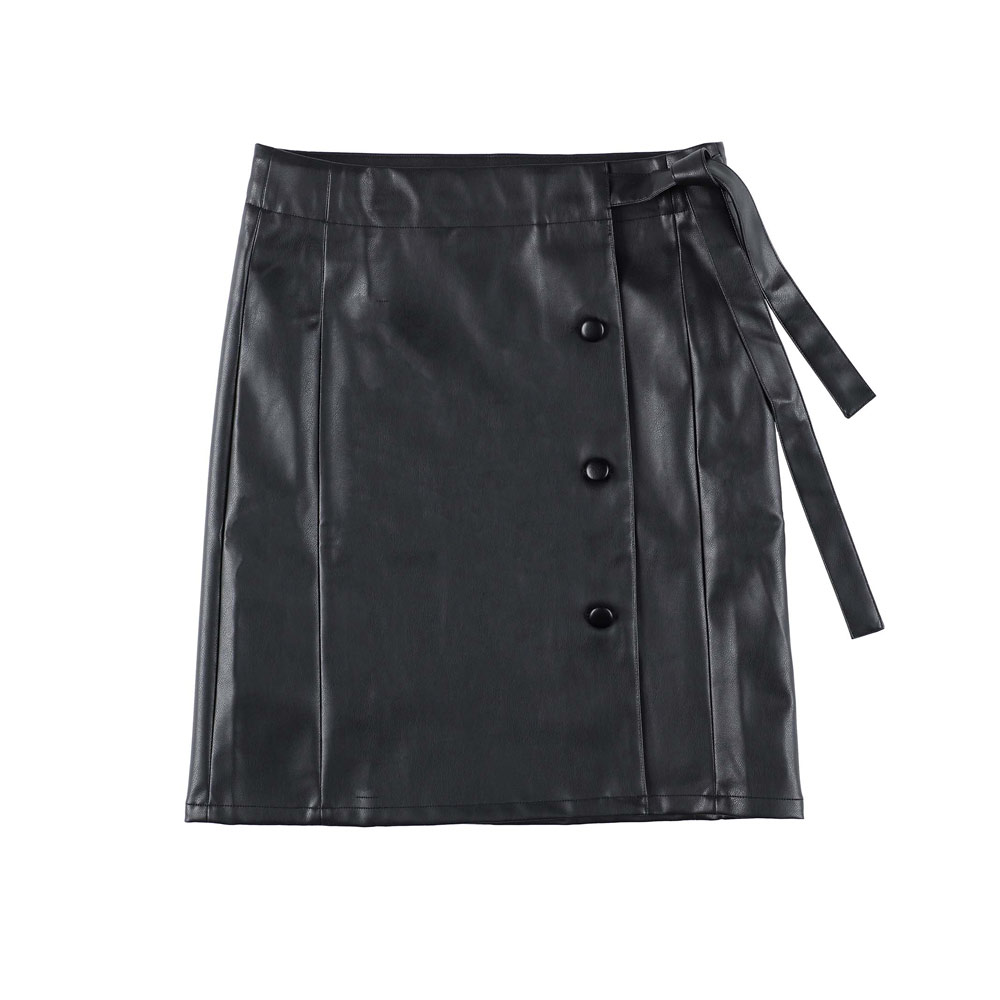 SYNTHETIC LEATHER WRAP SKIRT BLACK