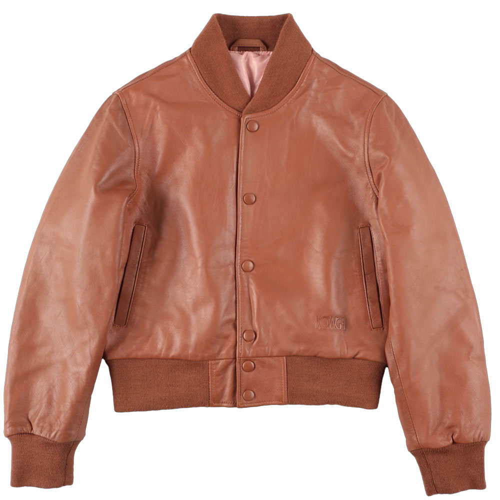 LAMB LEATHER VARSITY JACKET CAMEL