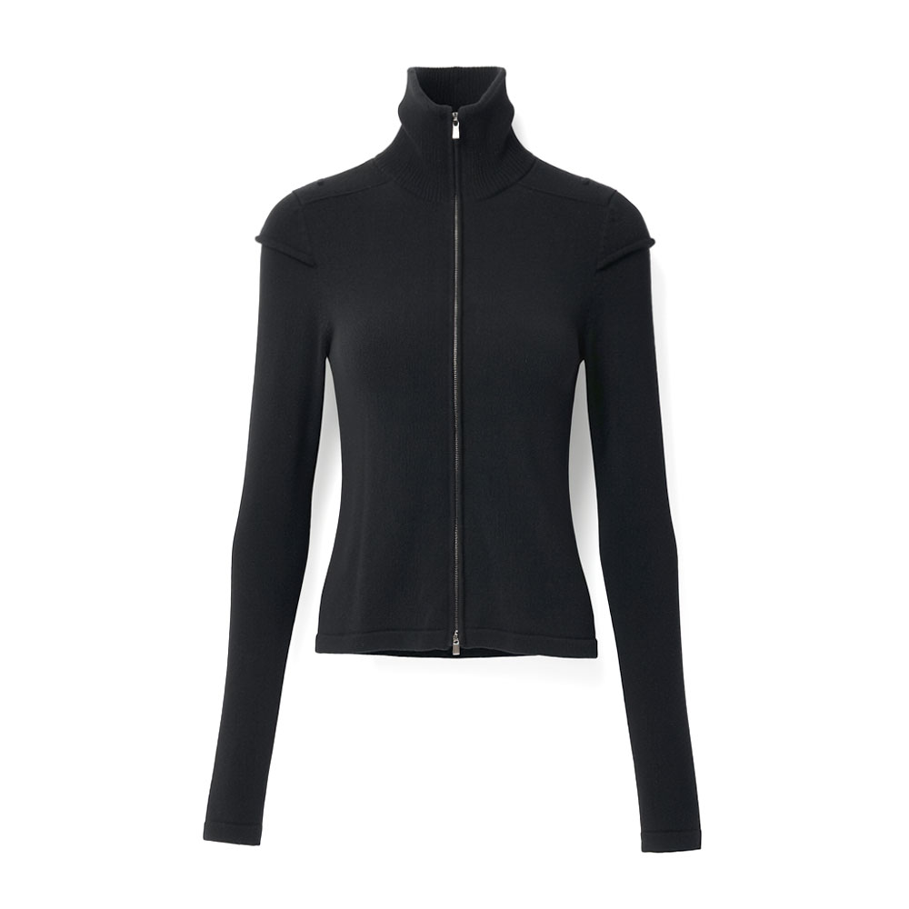LAYERED-SLEEVE HIGH-NECK KNIT BLACK