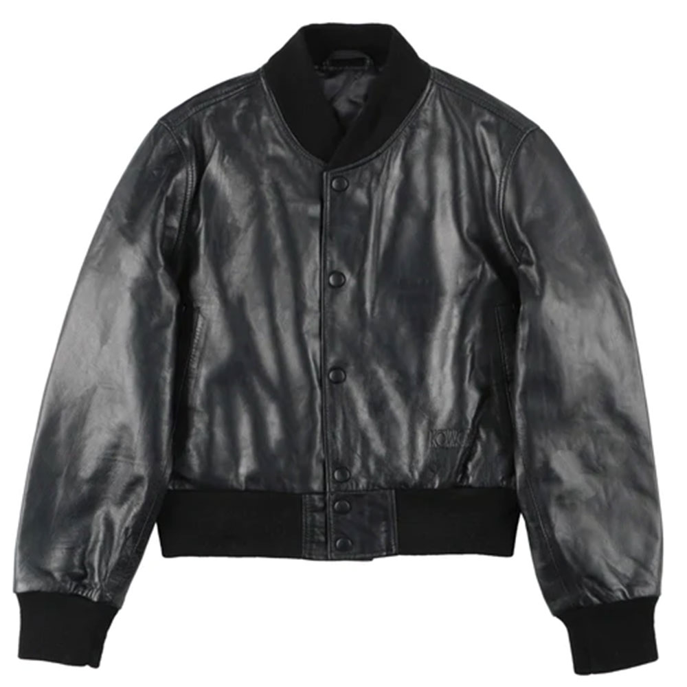LAMB LEATHER VARSITY JACKET BLACK