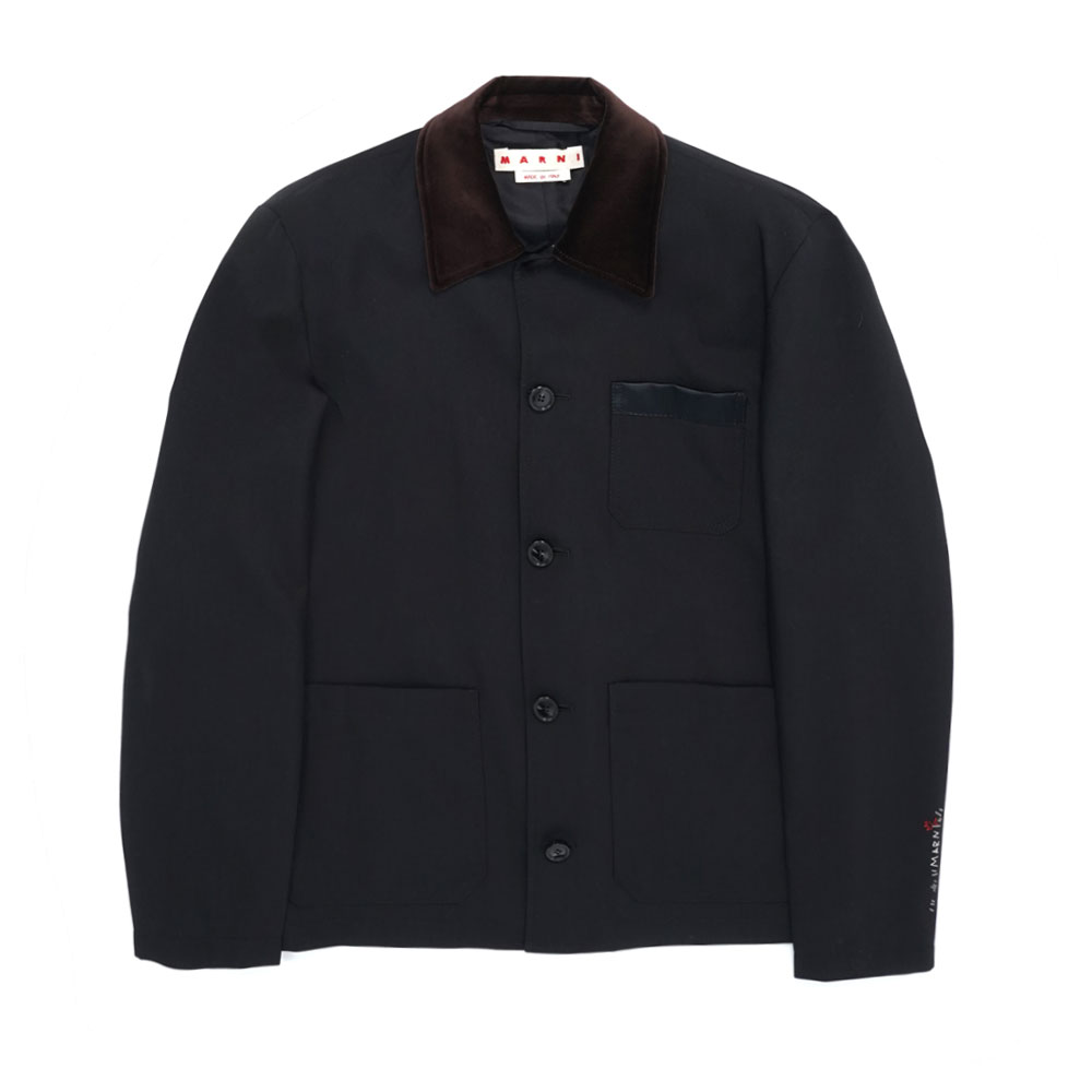 BLACK TROPICAL WOOL JACKET WITH VELOUR COLLAR BLACK