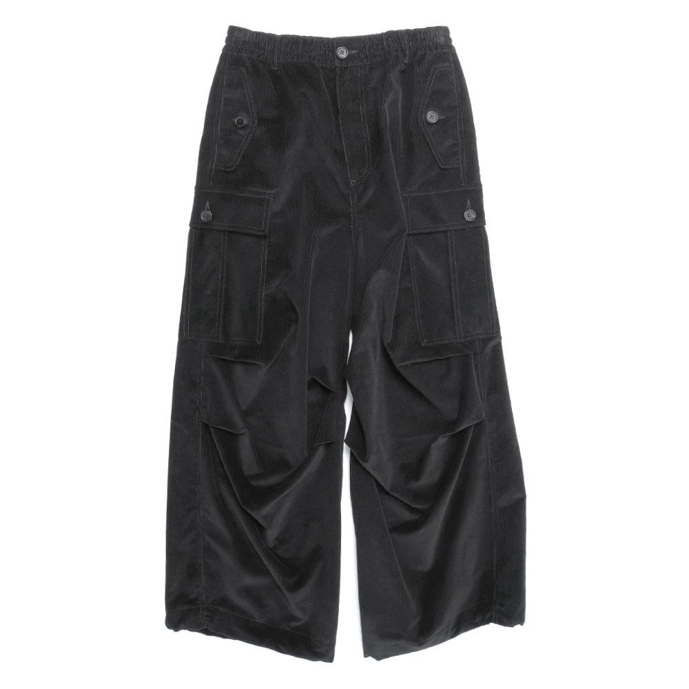 BLACK FINE WALE CORDUROY CARGO PANTS BLACK