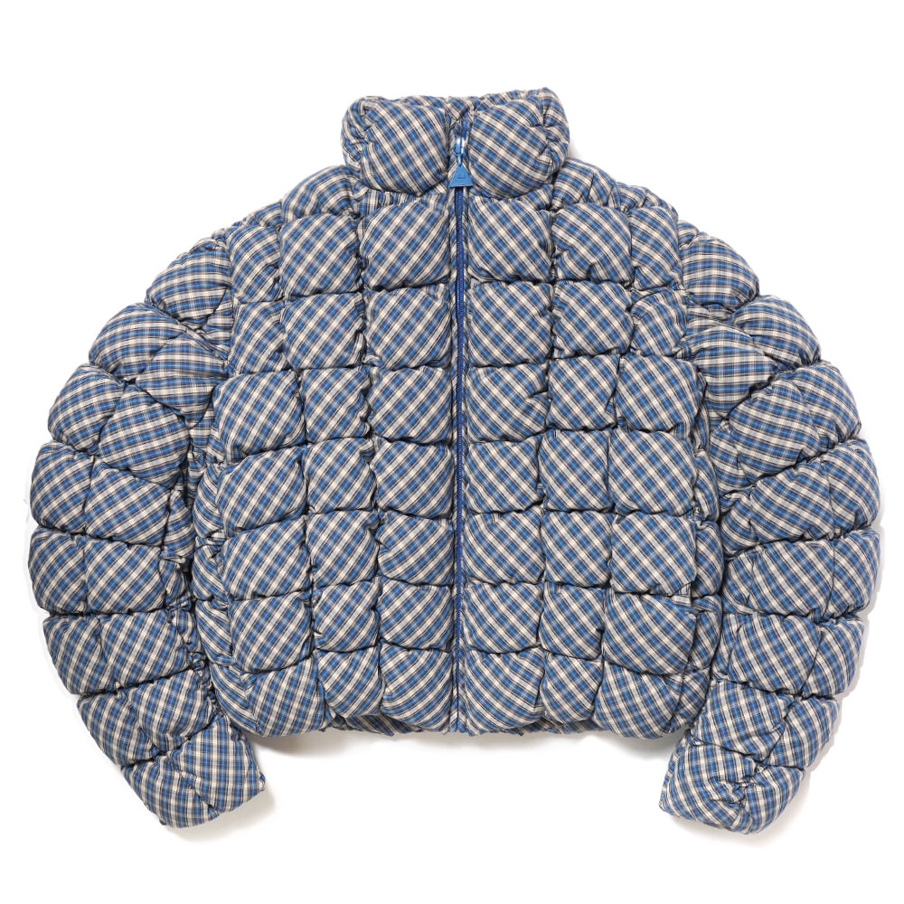 UNISEX PLAID BISCUIT QUILT PUFFER COAT WOVEN BLUE _