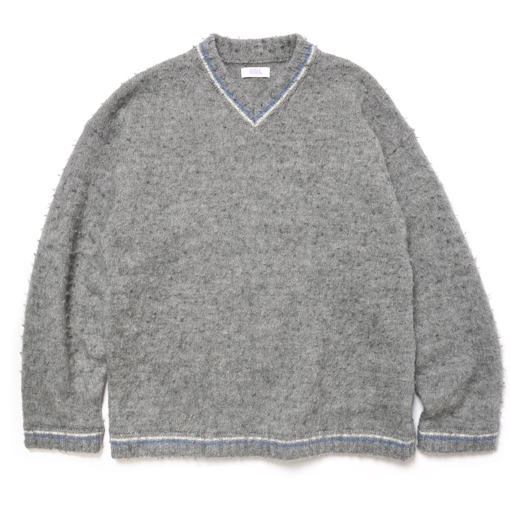 UNISEX VNECK SWEATER WASHED KNIT GREY _