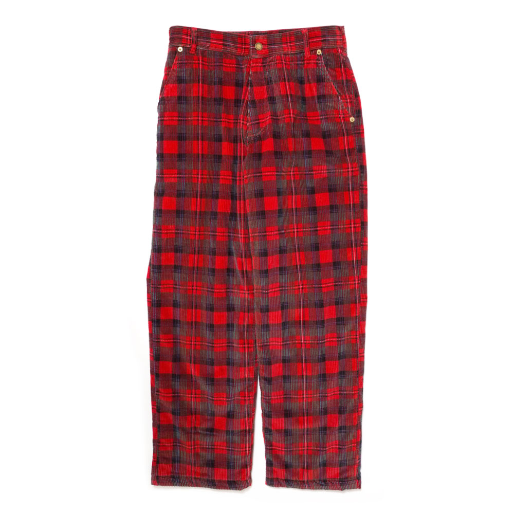 UNISEX PLAID CORDUROY PANTS WOVEN RED _