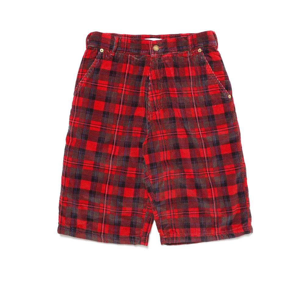 UNISEX PLAID CORDUROY SHORTS WOVEN RED _