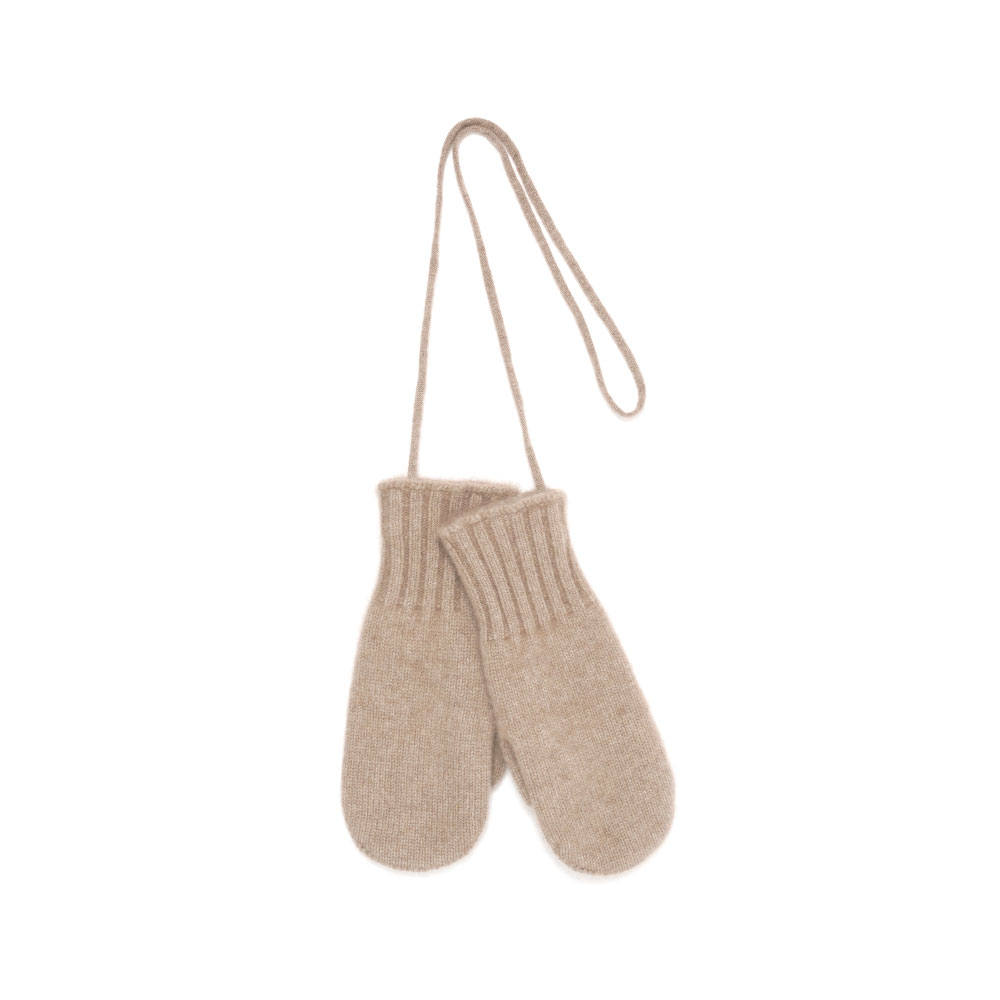 BABY CASHMERE KNIT MITTENS NATURAL BROWN