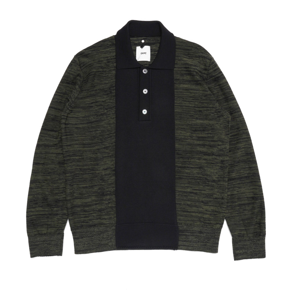DOUBLE COLOR POLO LONG SLEEVE KNIT BLACK/GRAY