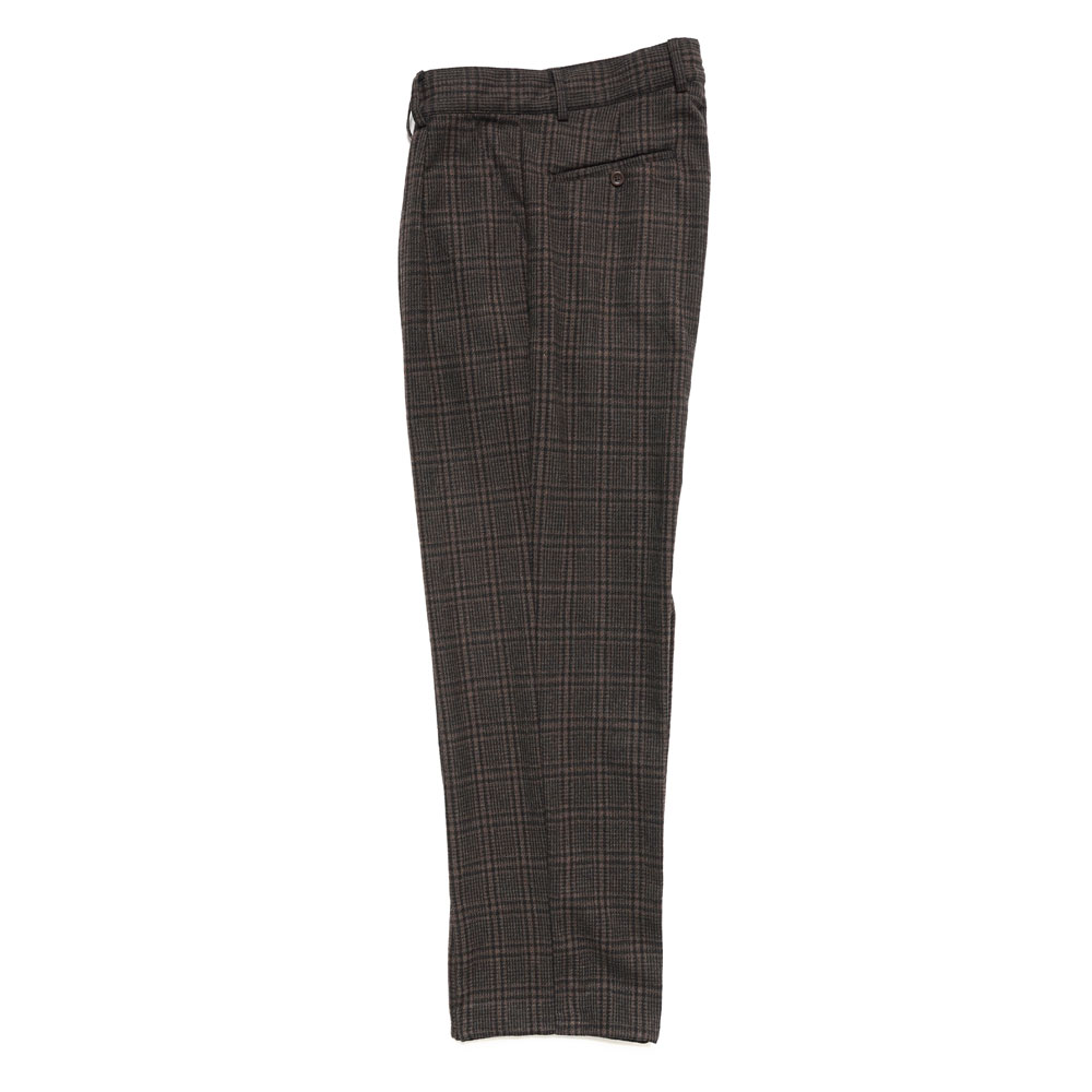 MEN CHECKED PLEATED TROUSERS WOVEN BROWN