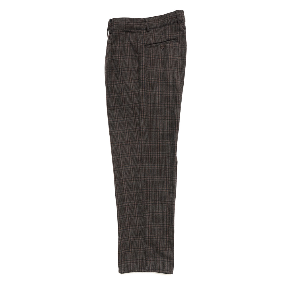 MEN CHECKED PLEATED TROUSERS WOVEN BROWN
