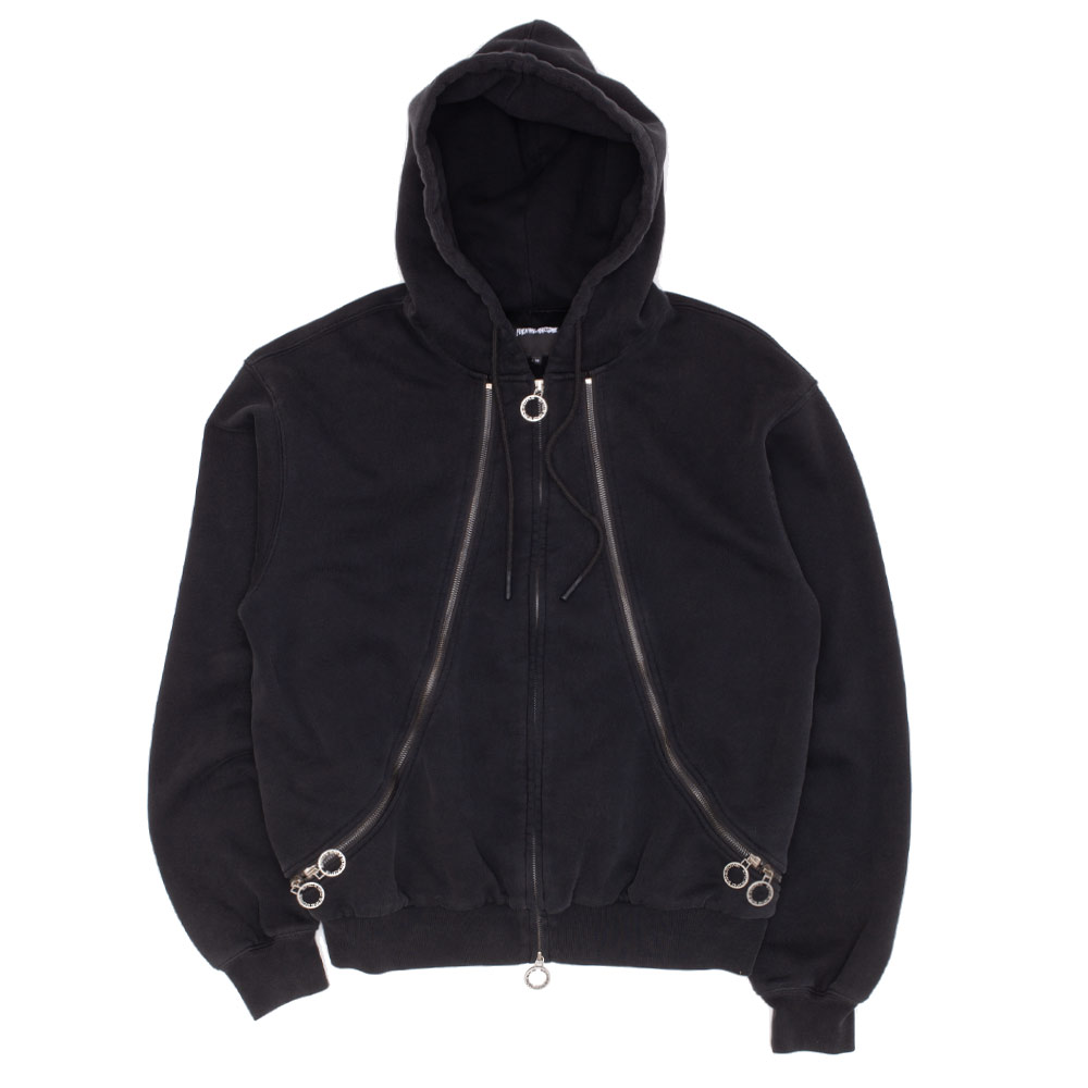 ZIPPERS HOODIE WASHED BLACK