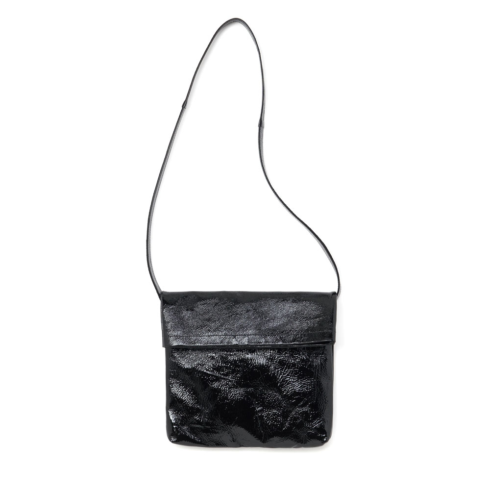 PATENT HORSE FLAP SHOULDER BAG SMALL wt-rb-hfs BLACK