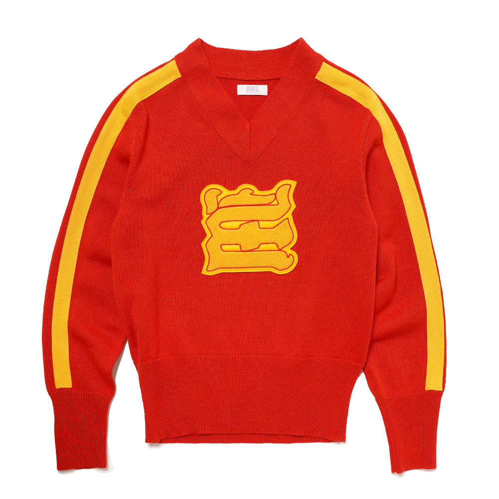 UNISEX VARSITY VNECK SWEATER KNIT RED _