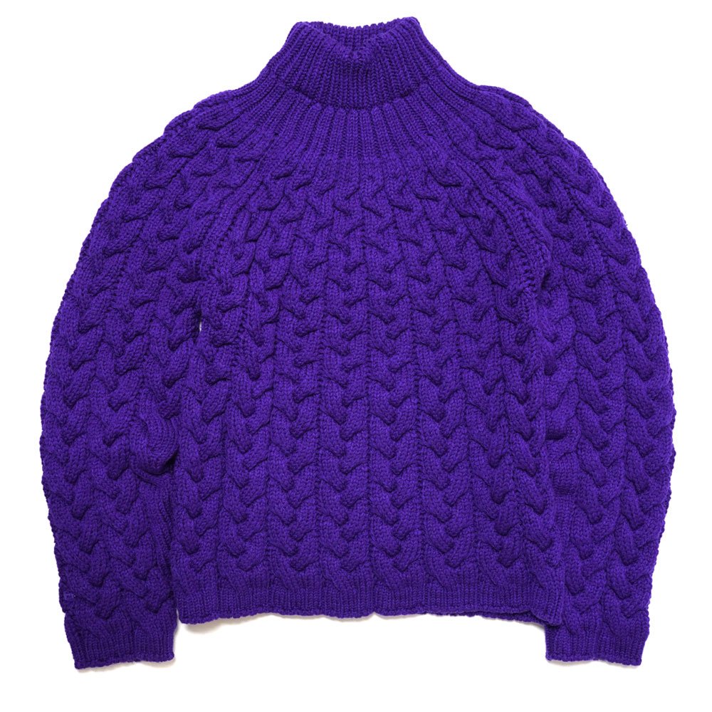 UNISEX CABLE TURTLE NECK SWEATER KNIT LUMINOUS PURPLE _