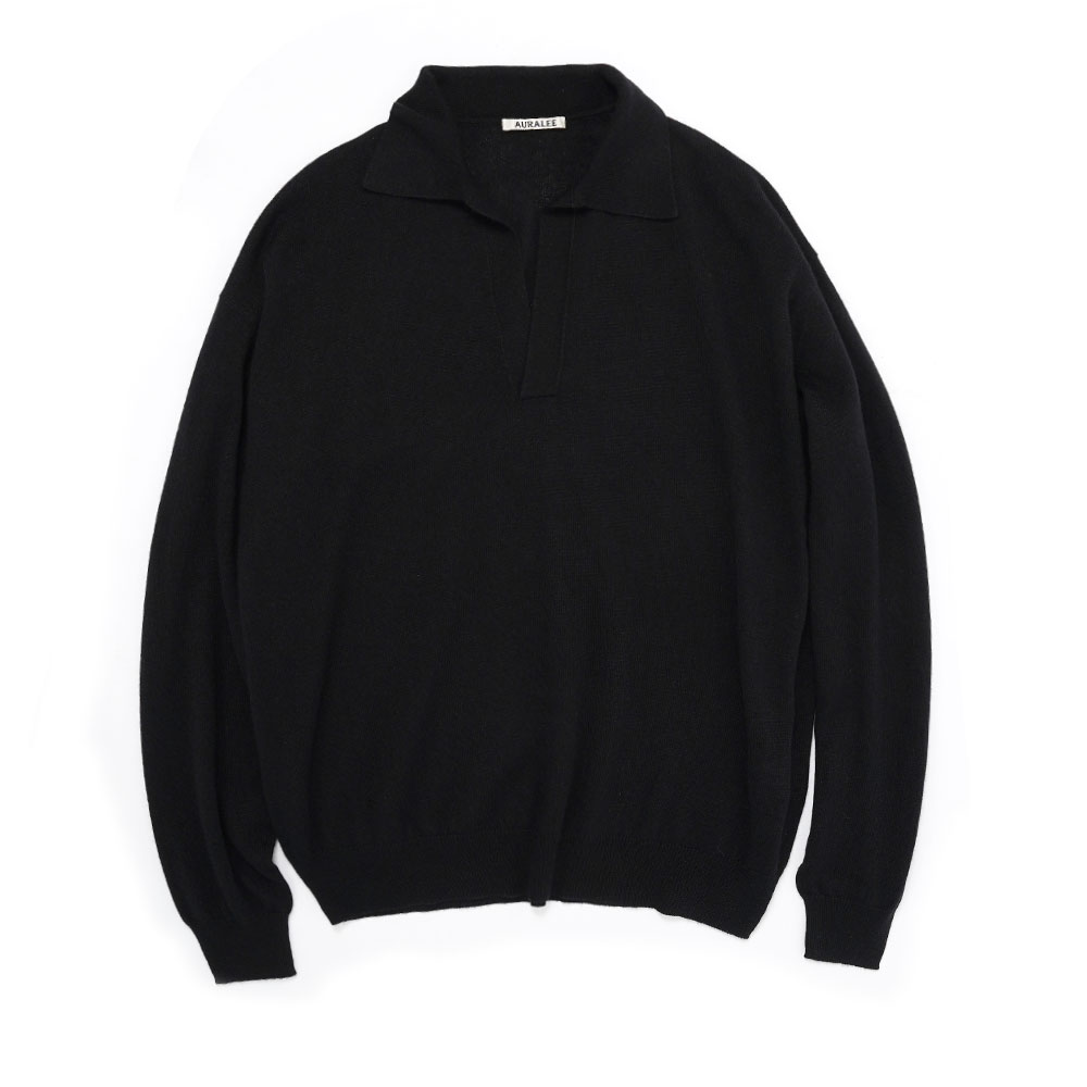 SUPER FINE CASHMERE SILK KNIT SKIPPER POLO BLACK A26SP02SC